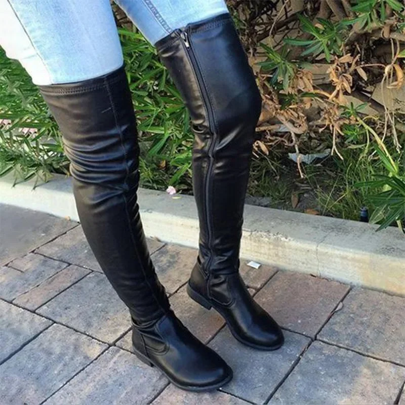 Knielange Damen stiefel Winter neue runde Kopf niedrige quadratische Ferse Damen große 41-46 Schuhe für Damen