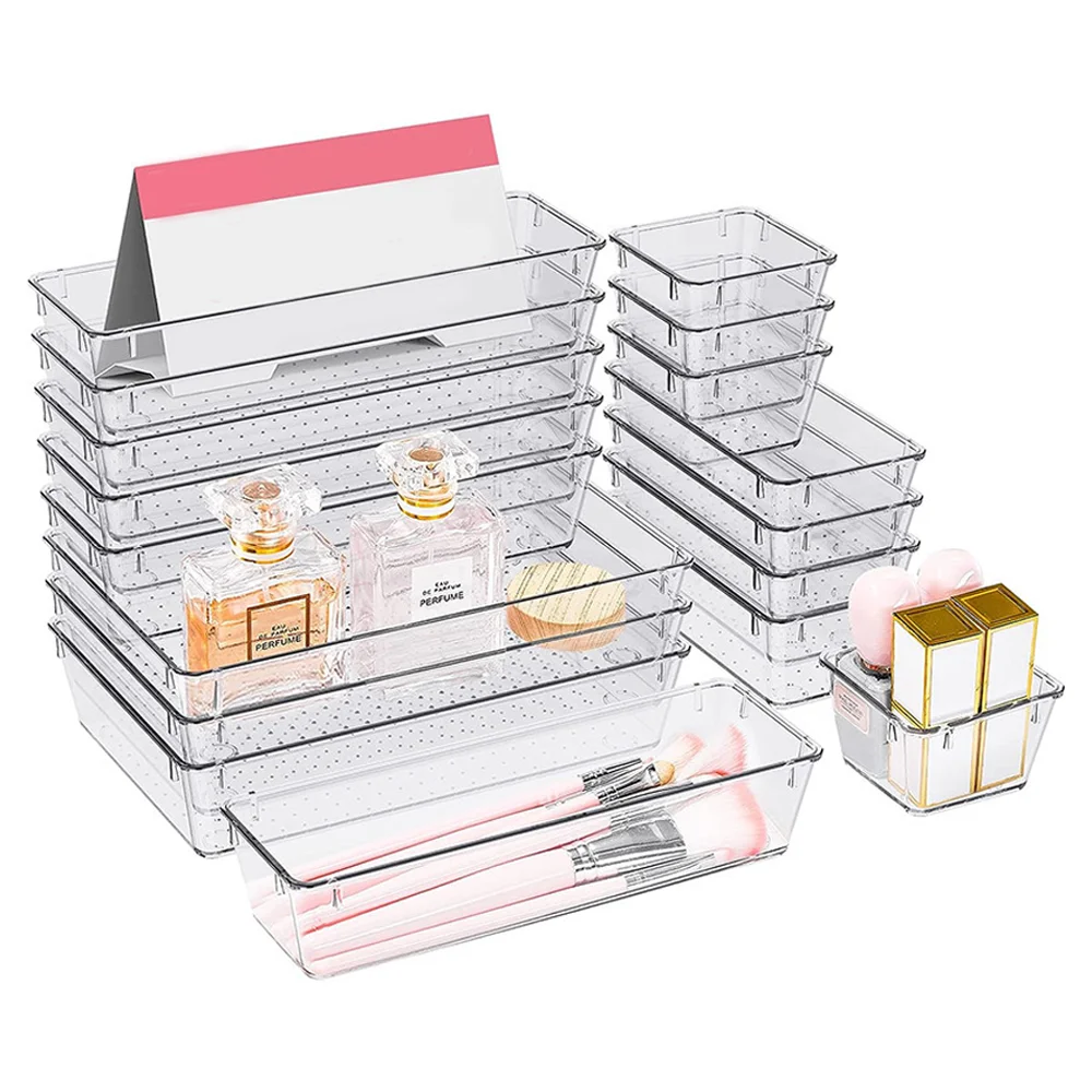 25 stücke Klar Box Lagerung Organizer Schreibtisch Kunststoff Lagerung Box Container Schublade Organizer Tisch Schmuck Box Make-Up Organizer Boxen – Detail 3