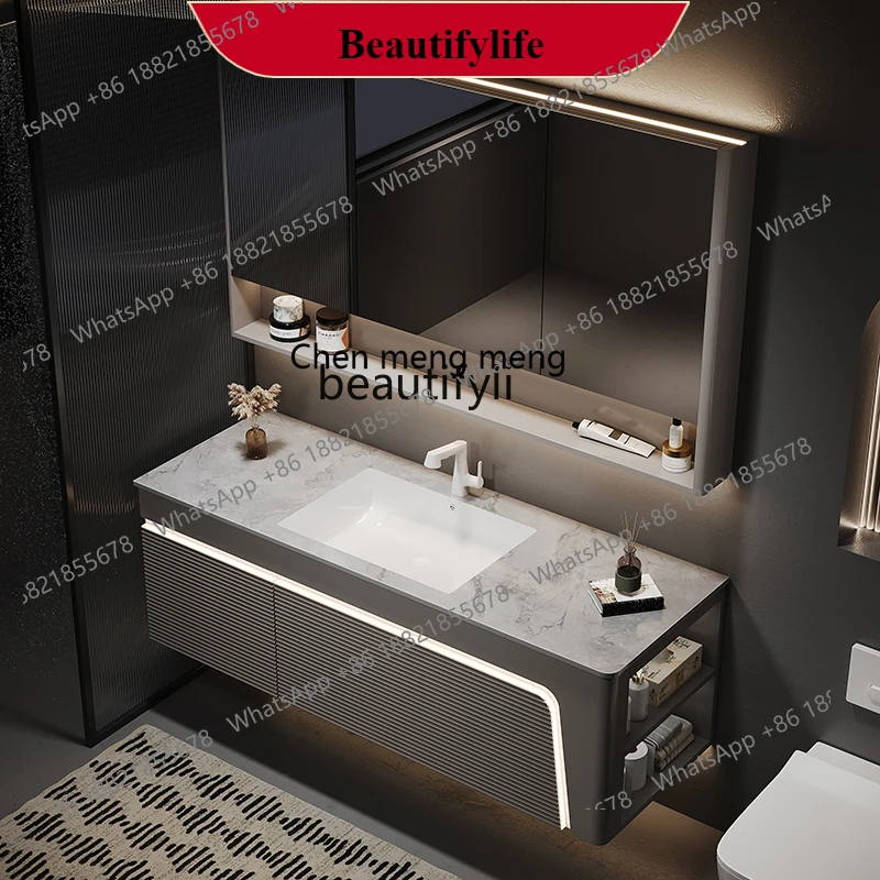 G153 Slate ceramic seamless basin bathroom cabinet combination oak washbasin hand washbasin cabinet