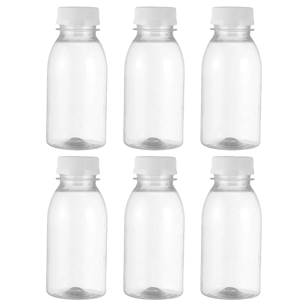 6 uds botella de leche botellas de plástico vacías jugo pequeño con tapas contenedor Mini contenedores de salsa reutilizables