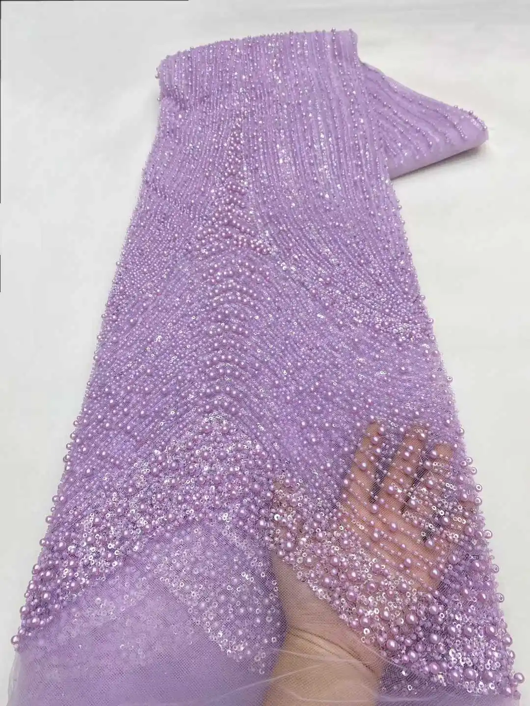 Afrikaanse handgemaakte zware kralen en pailletten borduurwerk kant 2025, luxe mode Franse Nigeriaanse mesh kant stof voor trouwjurk