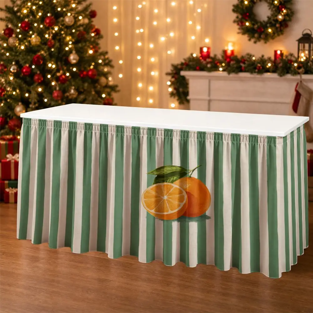 One piece of tablecloth decoration - green and white vertical striped ruffled tablecloth border