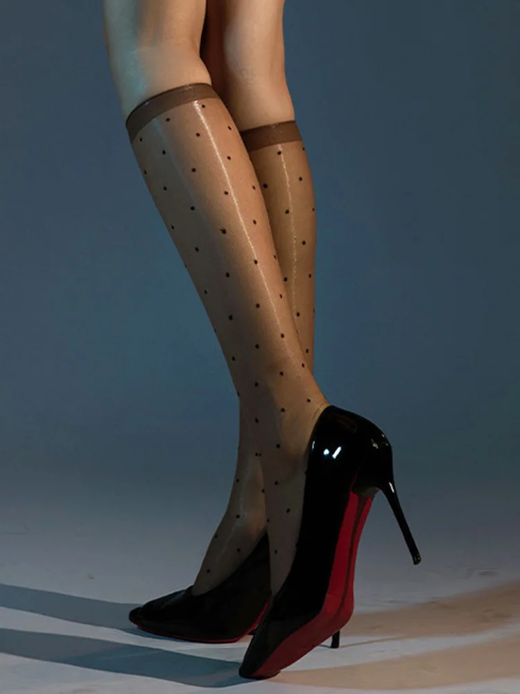 Sweet Girl Dot 1D calzini sottili calze lucide ad olio trasparenti vedere attraverso calze elastiche in Nylon calze trasparenti Color caramella