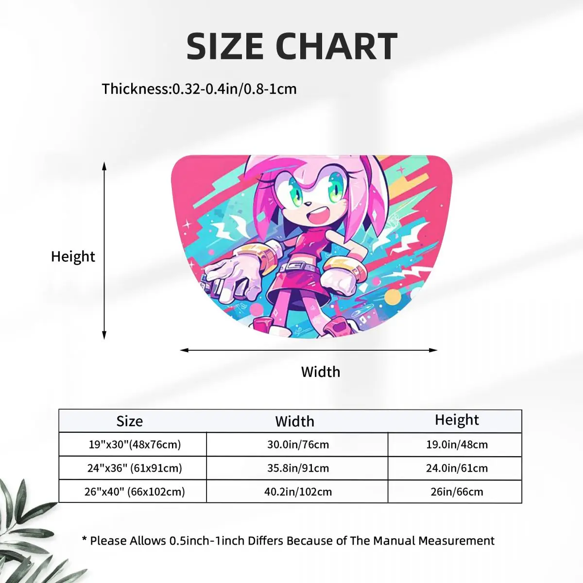 Amy Rose Sonic The Hedgehog Soft Flannel Half Round Doormat Non Slip Bathroom Mat Absorbent Floor Carpet for Living Room