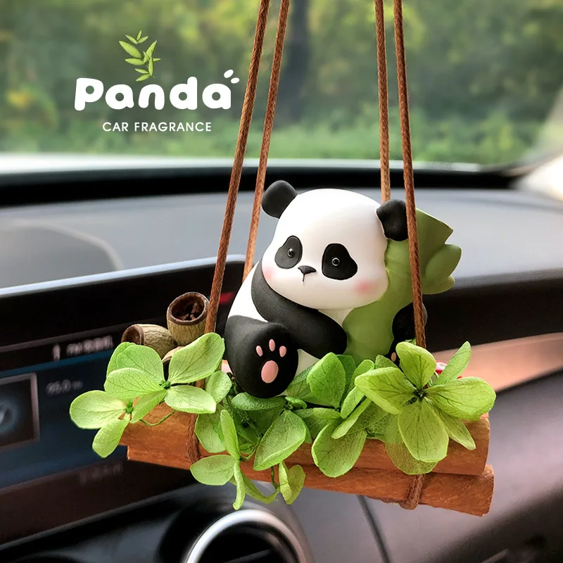 Panda Bamboo Blessing Car Pendant Rearview Mirror Hanging Ornament Car Perfume Diffuser Stone Decorative Accessories Universal