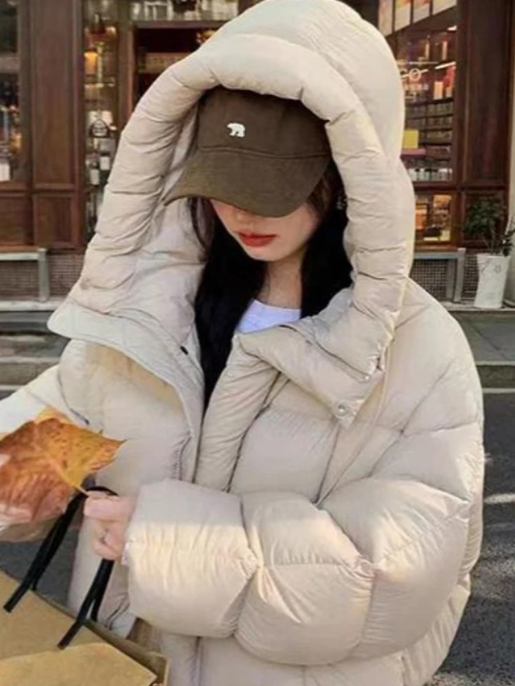 

Faionable American Sle Women's Cotton Jaet Coat ort Design Sense Hat Bread Clothes Winter Warm Zipper Closure Pure Color