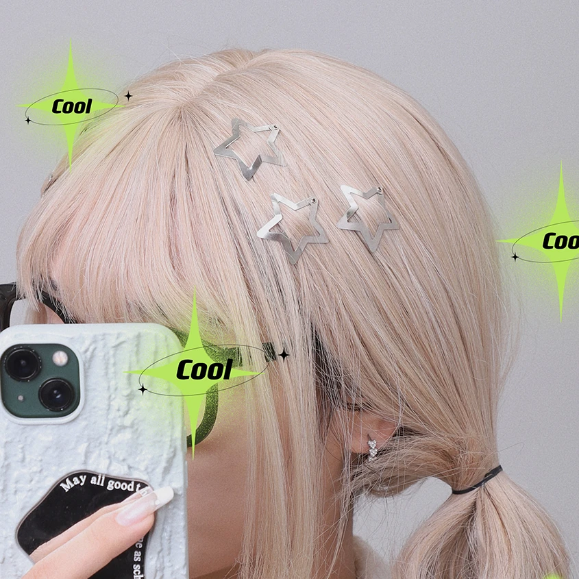 2/10Pcs Silver Star Y2K BB Hair Clips Women Grils Cute Metal Star Hair Clips Side Barrettes Hair Grip Akcesoria do włosów Nakrycia głowy