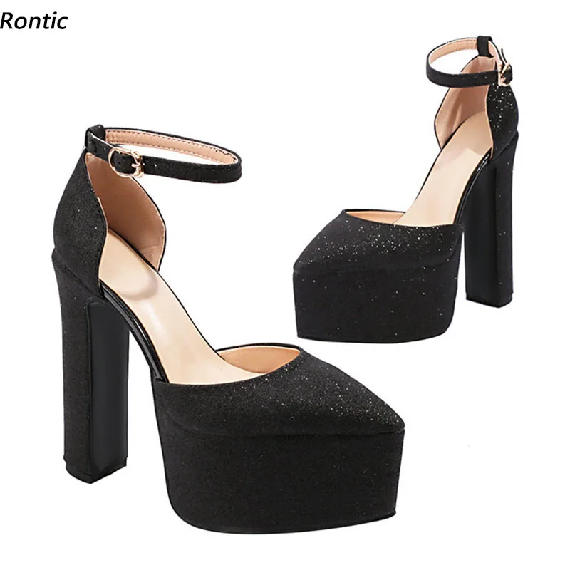 

Rontic/Новое поступление, женские весенние туфли-лодочки на массивном каблуке с острым носком, красивые красные, серебряные туфли для вечеринок, размер США 3-10,5