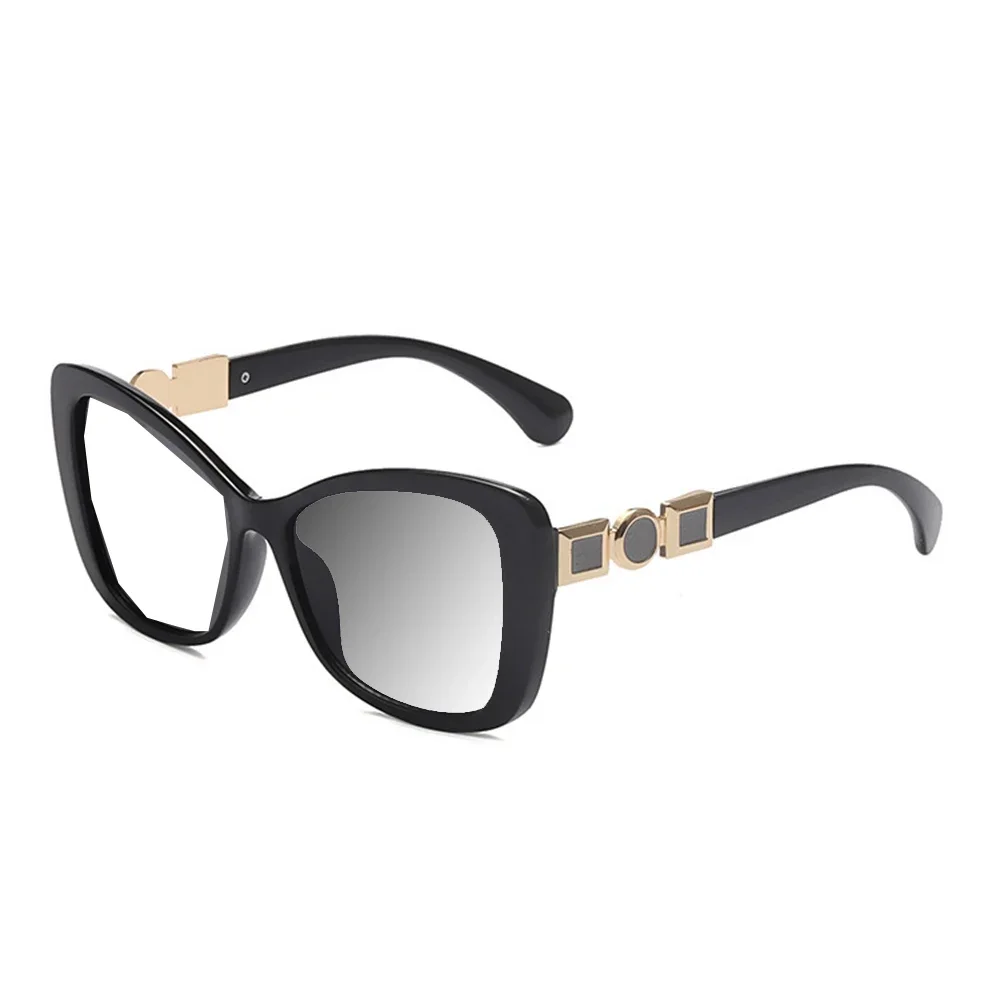 

Black Cat-eye Square-framed Metal Decorative Temples Oversized Comfortable Photochromic Reading Glasses +0.75 To +4