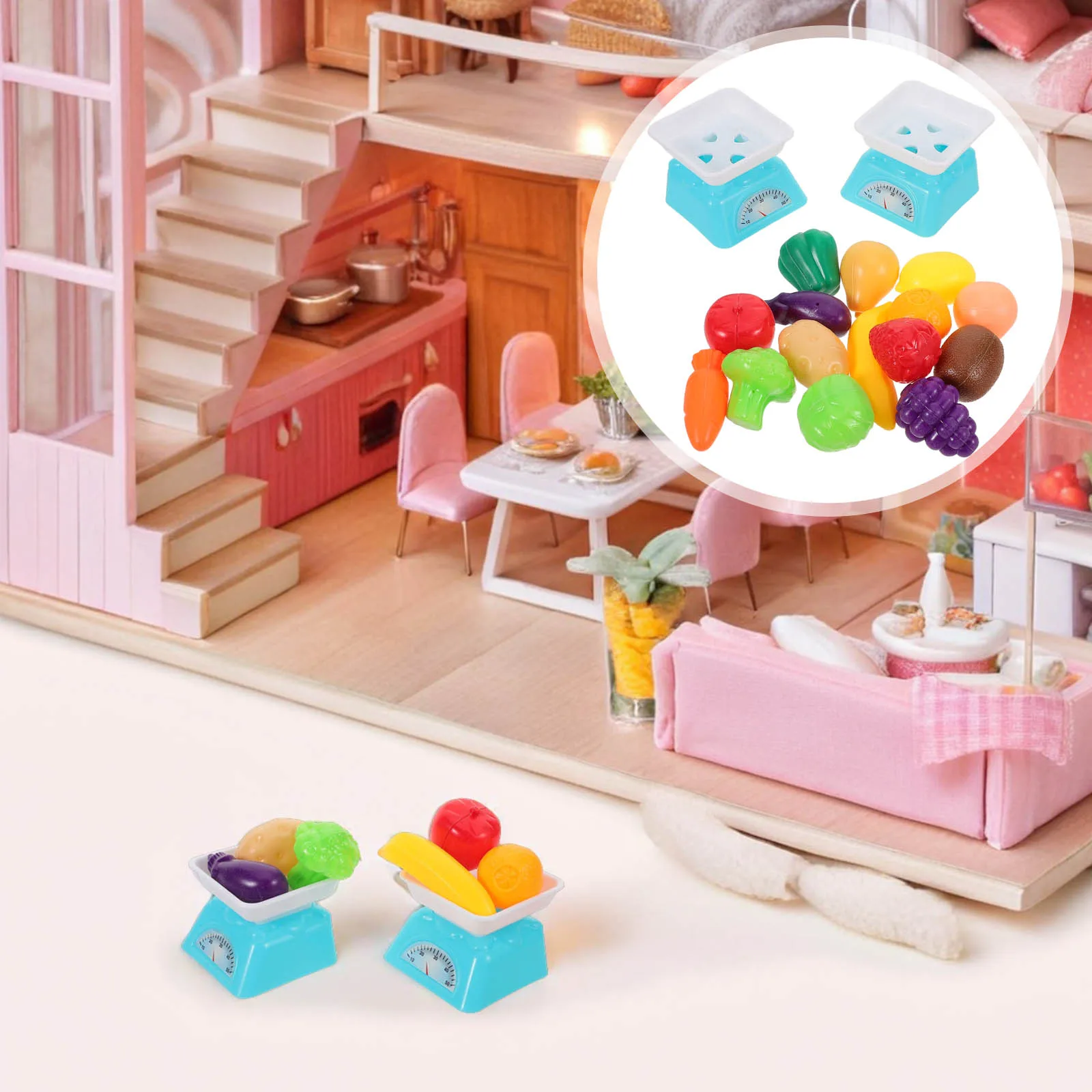 

1Set Miniature Kitchen Play Set Realistic Pretend Food Weighing Scale Including Fruits Vegetables for Toddlers