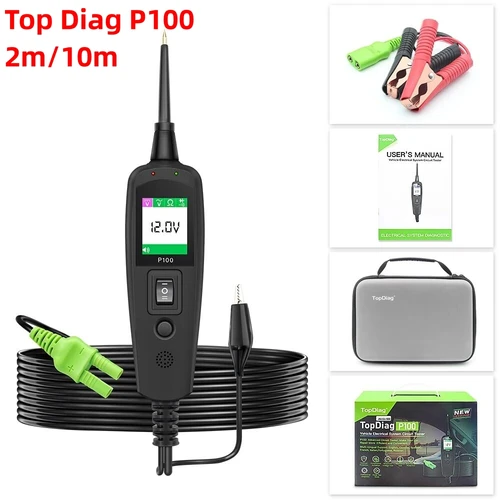 TopDiag P100 2m/10m probador de circuito eléctrico de coche Kit de circuito de sonda de escaneo de energía automotriz herramienta de diagnóstico de probador de batería de 12V 24V