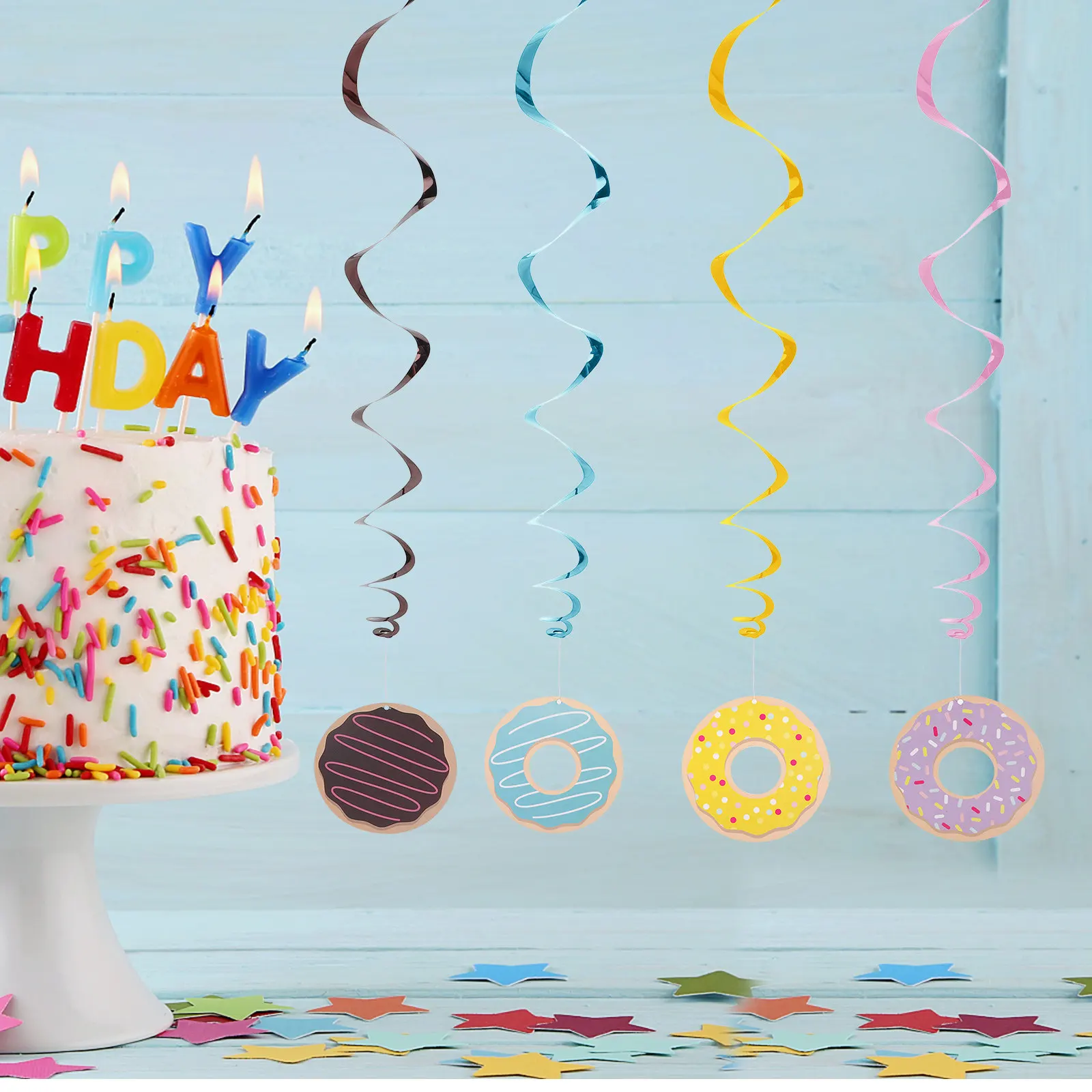 24Pcs Spiral Donuts Hanging Pendants Birthday Party Decor Decoration Paper Spiral Pendants Party Favors Paper Pendant