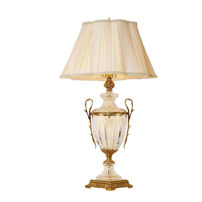 

European style copper glass table lamp crystal base brass table lamp bedroom