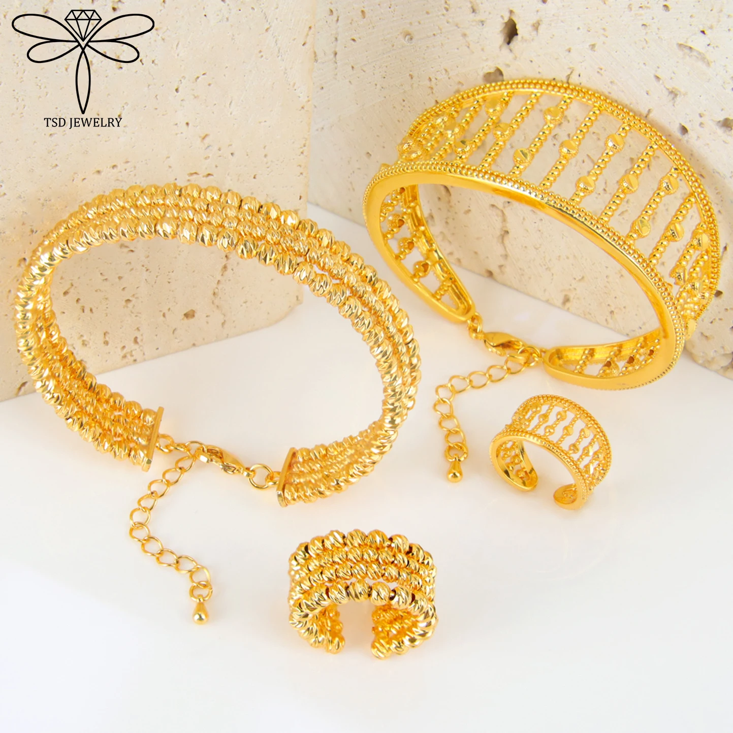 

Luxury Dubai Bridal Wedding Jewelry Set 21k Gold Plated Arabic Multi Layer Beads Bangles Ring Oman Women Vintage Party Jewelrys