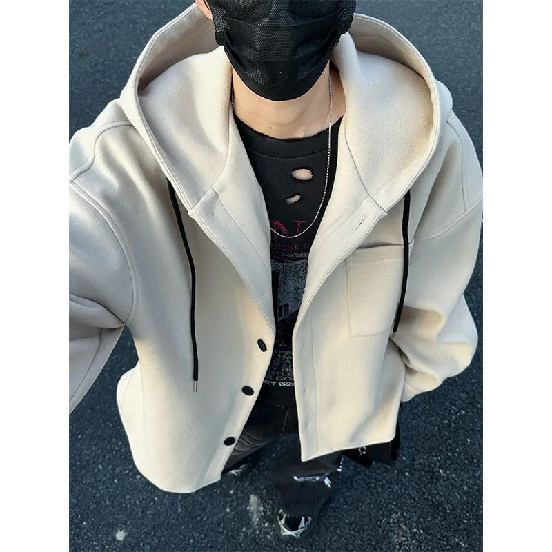 Men's Casual Jacket Plus Size 5XL-M Autumn Winter New Woolen Fabric Loose Hooded Jackets Men Single Breasted Casual Coats Man