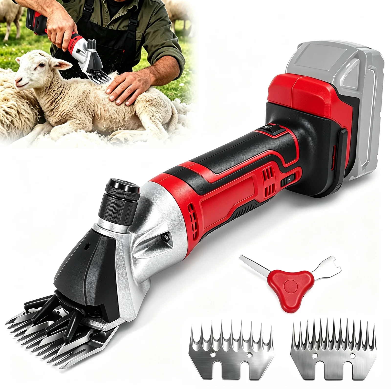 Cordless Sheep Shears 3000RPM Electric Sheep Shearing Clippers 6 Speed Wool Trimmer Shearing Machine for Milwaukee 18V Battery