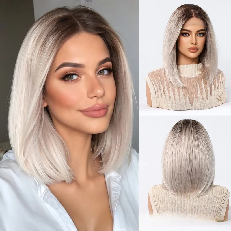 วิกผมลูกไม้ขนาดใหญ่ 13 * 6 นิ้ว วิกผมตรงยาวระดับไหล่สำหรับผู้หญิง ผมธรรมชาติสำหรับงานคอสเพลย์ งานปาร์ตี้ และสวมใส่ในชีวิตประจำวัน