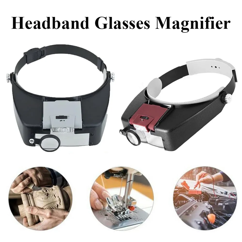 10X Headband Glasses Magnifier Adjustable Size LED Magnifier Loupe Glasses For Reading Optivisor Magnifier Illuminated