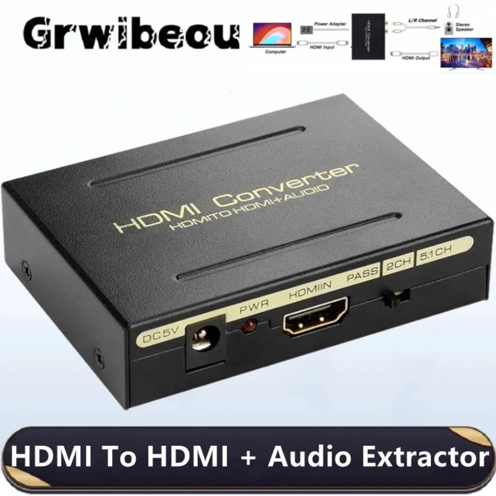 1080P 60Hz HDMI Audio Splitter Extractor HDMI do HDMI i optyczny TOSLINK SPDIF + 3.5mm Stereo Audio Extractor do PC PS4 TV DVD