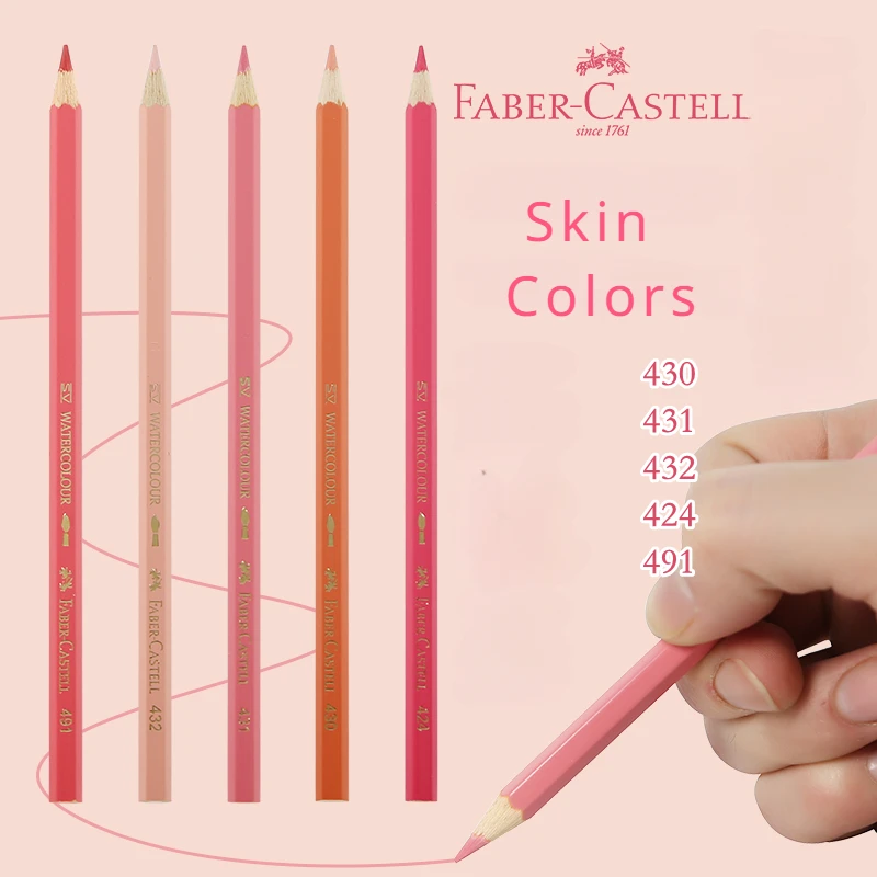 5pcs Faber Castell Skin Tone Colored Pencils 4mm Core, Water Soluble Pencil for Artist Drawing, Sketching Portrait Set