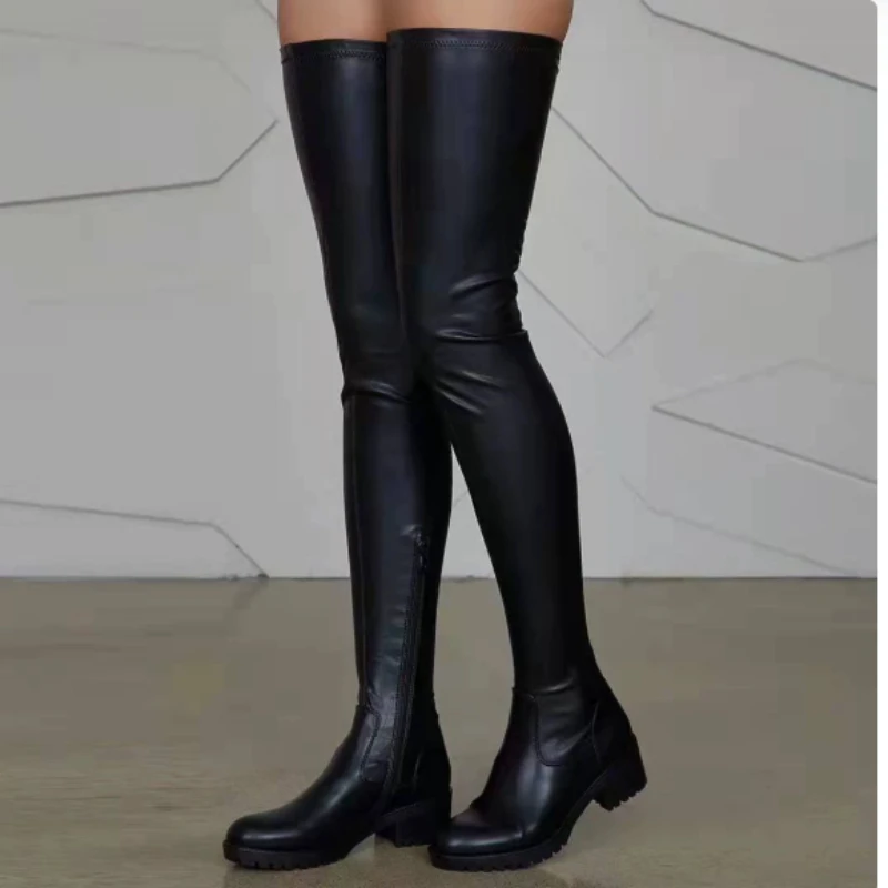 Botas De Calcetín Elástico Con Plataforma Para Mujer, Por Encima De La Rodilla, Tacón Alto Grueso, Beige, Otoño-invierno, Sexys Para Fiesta_voghion.com
