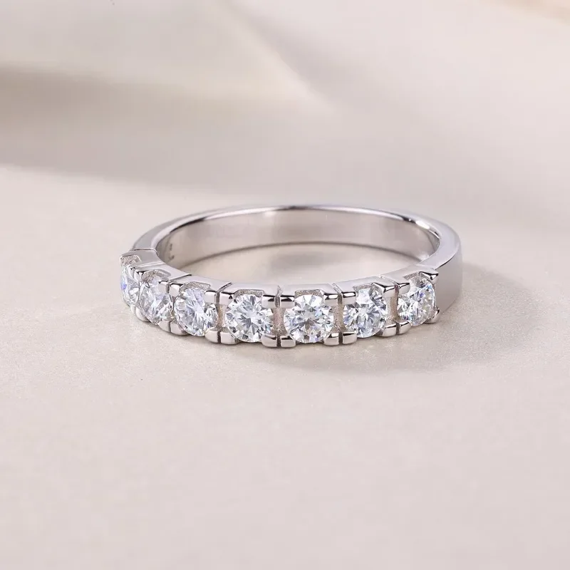 0.7ct Real Moissanite Half Eternity Ring 7 Stone Fashion Jewelry 925 Silver Lab Mosan Diamond Wedding Band White Gold Plated