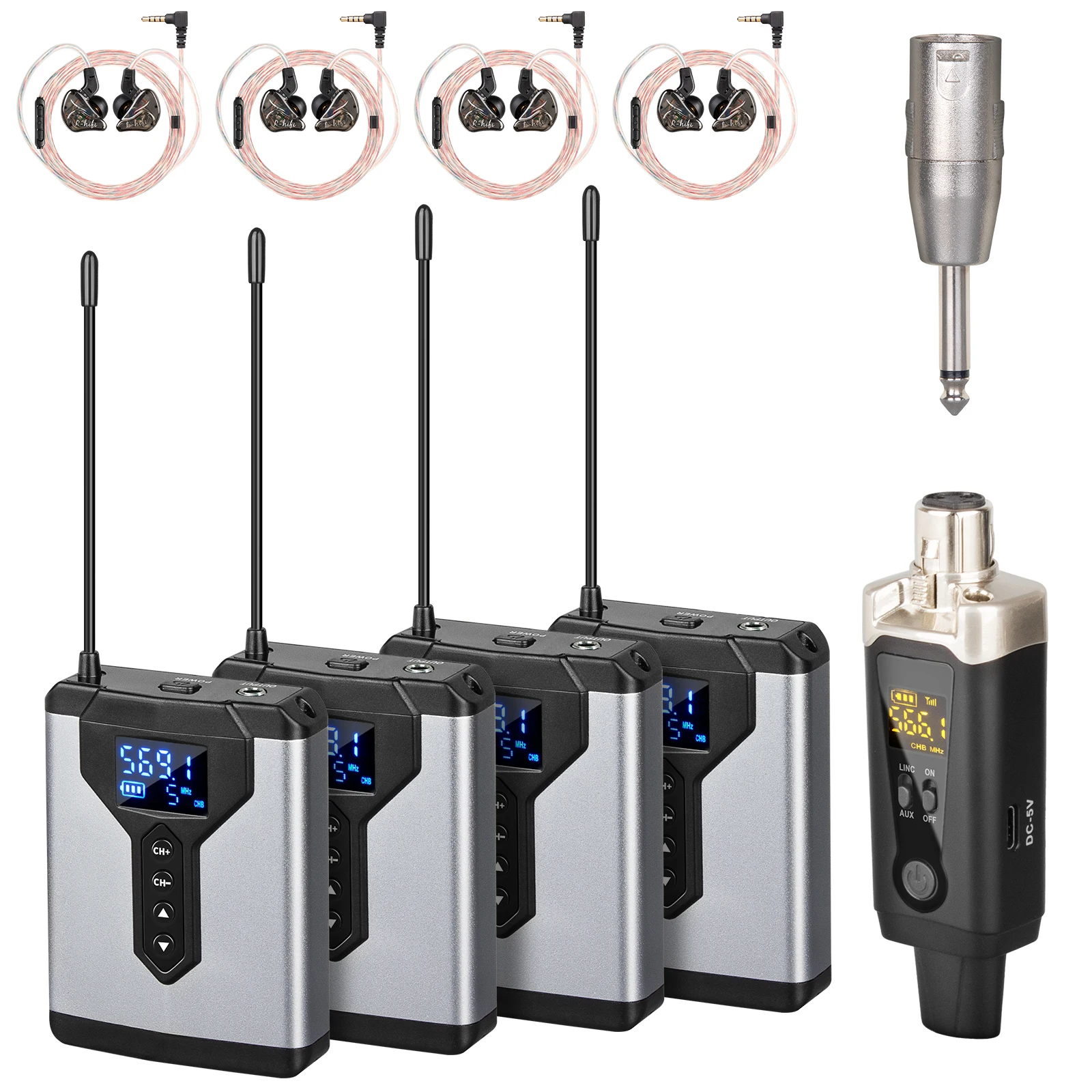 Système de monitoring intra-auriculaire sans fil stéréo UHF avec émetteur et récepteur T9 1/2/4 pour la musique en direct, les spectacles sur scène et les studios.