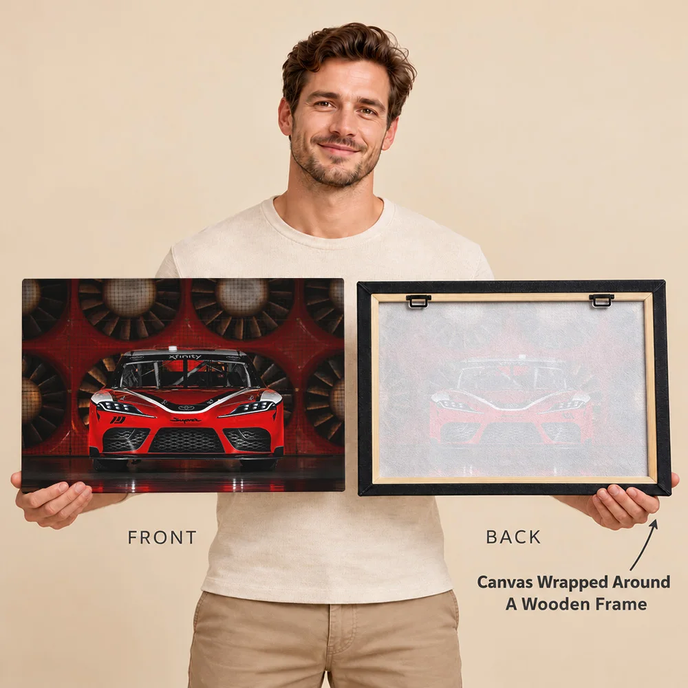 Japanese Stock Race Car Canvas Print With Wooden Frame Personalized Photo Garage Front View Wall Art For Man Cave Collector Gift