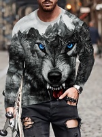 Men's T Shirt  3D Printed Wolf Pattern Tops Casual Comfortable Long Sleeve T Shirt Men's and Women's Fashion Summer T Shirt