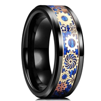 Steampunk Fashion Mens Stainless Steel Gear Wheel Rings Inlay Blue Carbon Fiber Rings For Men Punk Wedding Jewelry Drop shipping