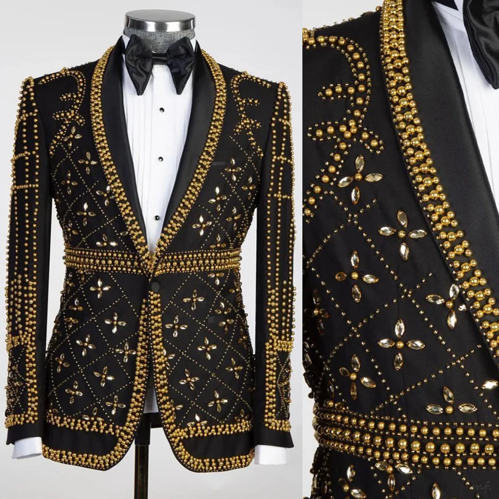 

Роскошные свадебные костюмы для мужчин, комплекты из 2 предметов, смокинги для жениха с одной пуговицей и бисером, современные мужские пиджаки для выпускного вечера по индивидуальному заказу