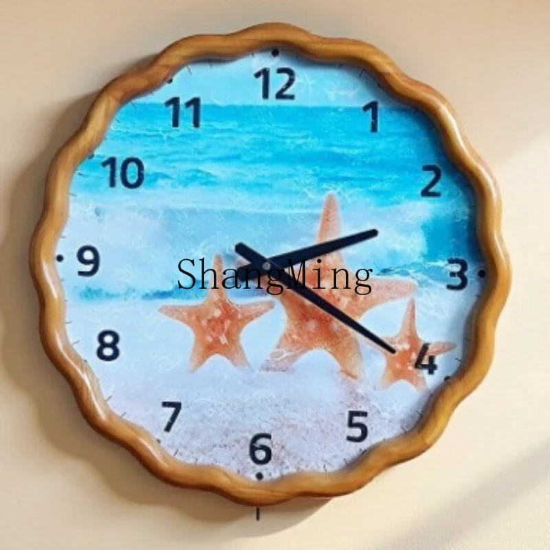 SM solid wood wall clock wrought iron living room restaurant B & B Mediterranean art decoration new silent wall-mounted