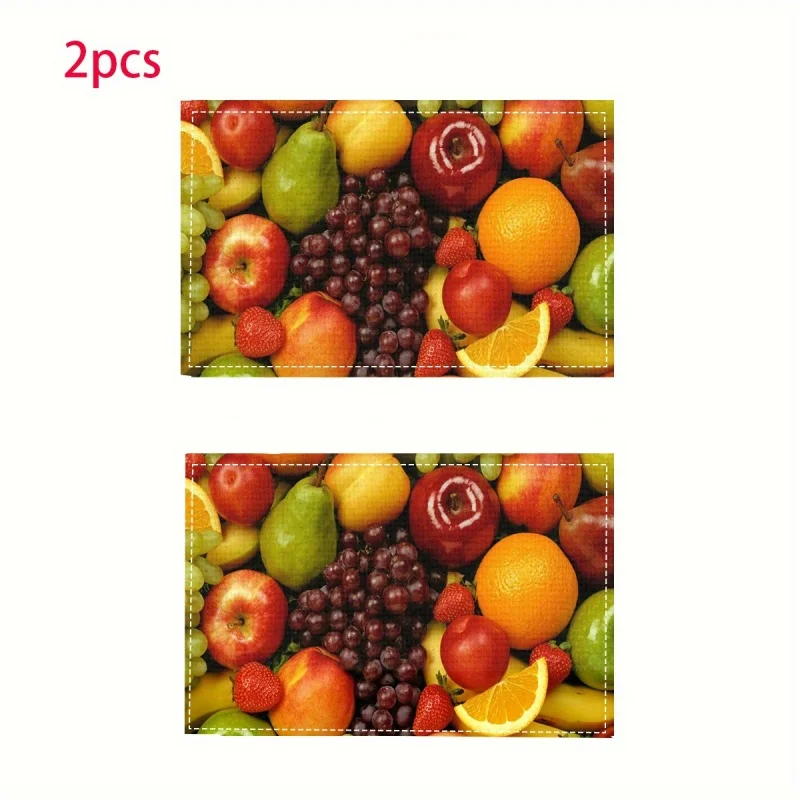 Mixed Fruit Linen Placemat Apple Grape Orange Pattern Table Mat Heat Resistant Coaster Dining Bowl Pad Kitchen Decor