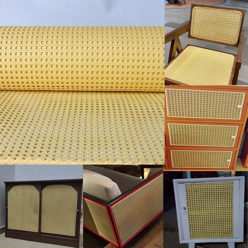 Light Yellow Plastic Rattan Roll Handmade Weave Synthetic PE Cane Webbing Material For Repair Furniture Chaie Cabinet Wall Decor