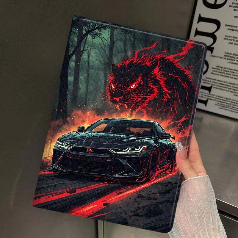Dark Sports Car For iPad Pro Mini Air 1 2 3 4 5 6 7 10 11 th 8 9 gen 11 M4 M5 Foldable Tablet Case Cover