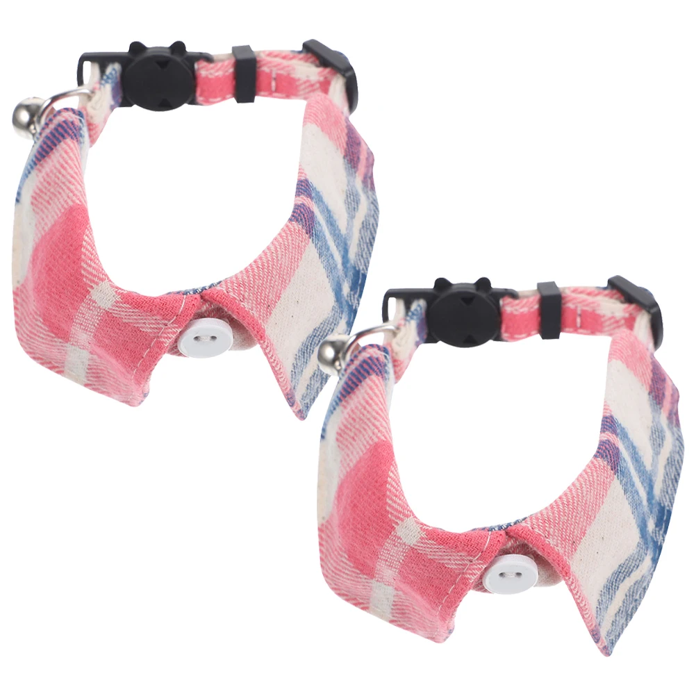 

2Pcs Adjustable Cat Collar Pink Kitten Collars Cute Bells Grid Pattern Safe Cloth Pet Supplies Dog Collar Lightweight Durable
