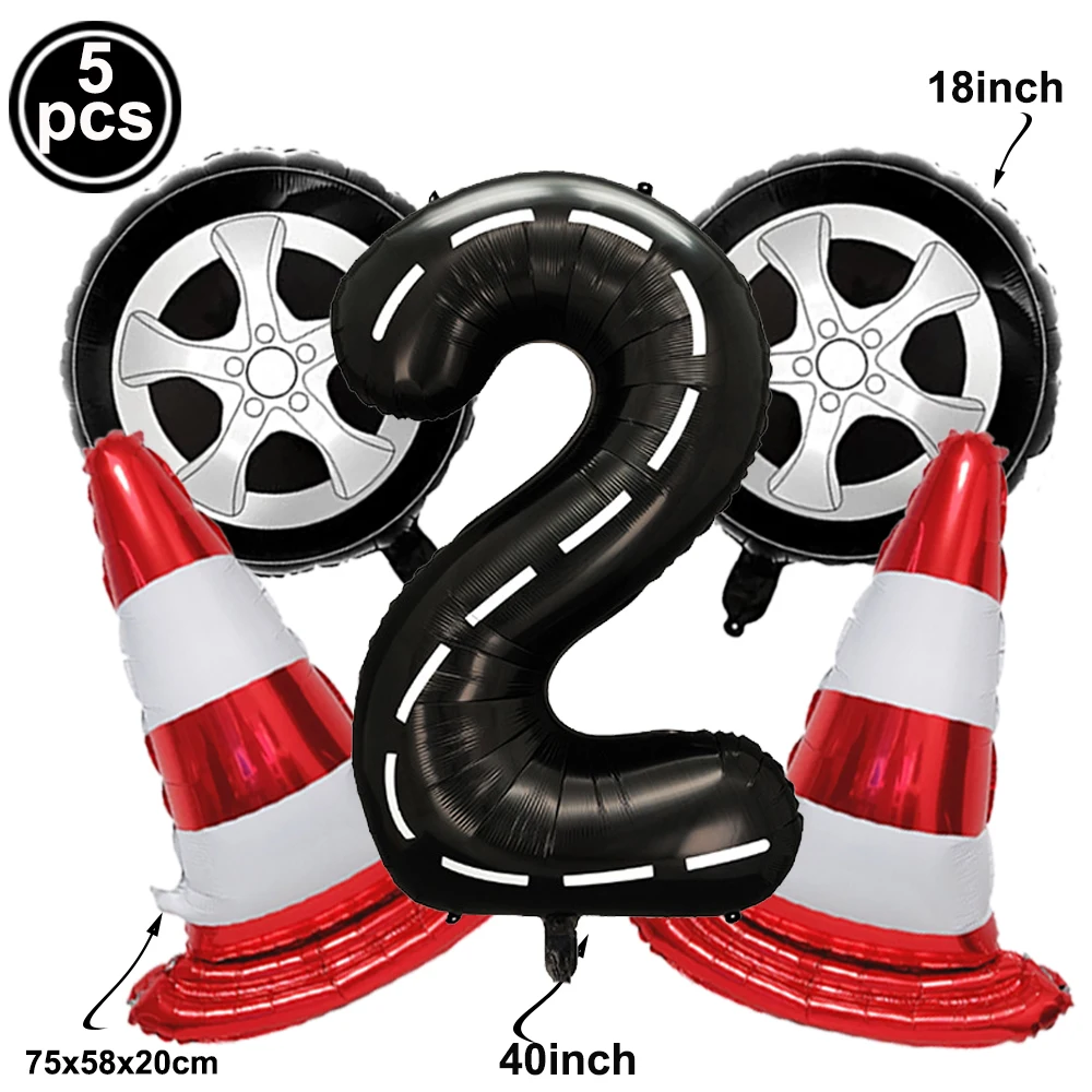 Racing Traffic Cone Balloon Wheel Tire Balloon 40Inch Racetrack Number Balloon Boys Birthday Race Car Theme Party Decor Supplies