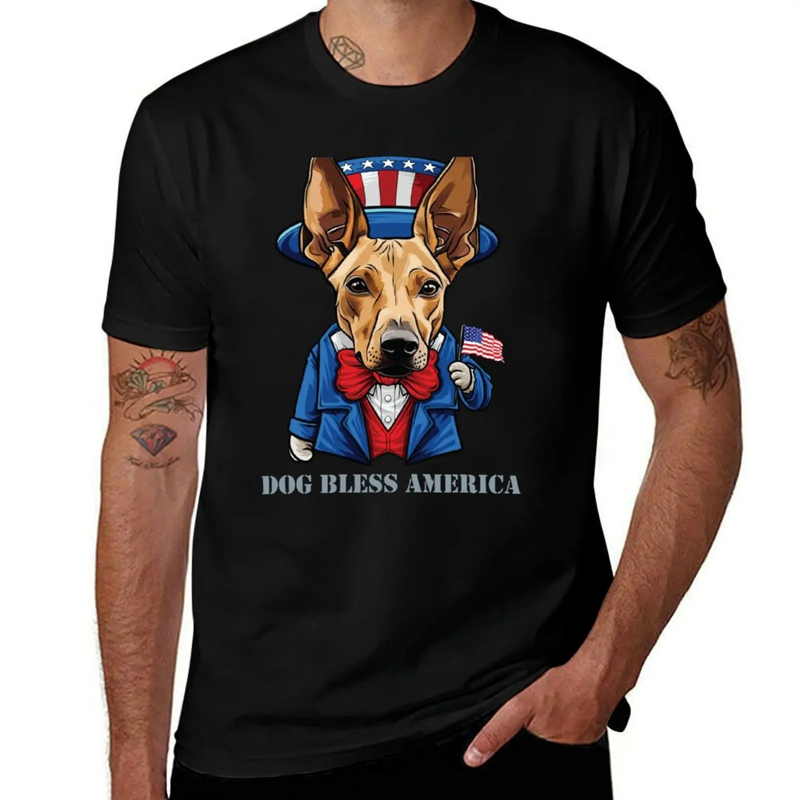 

Funny 4th of July Pharaoh Hound Dog Bless America T-Shirt customizeds cotton man t-shirts Louboutins t shirts for men cotton