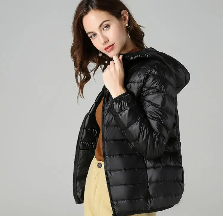 Woman's Ultra Light Winter White Duck Down Jacket Women Lightweight Padded Female Jacket Slim female Hooded Coat