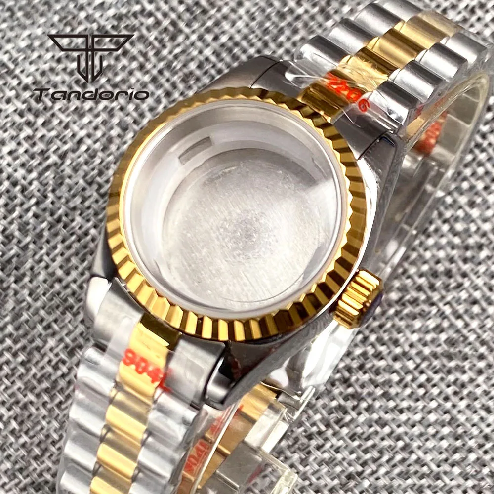 26mm Rose Gold/Golden/Silver Watch Case with Bracelet for Lady Women Wristwatch Sapphire Glass Fit NH05 NH06 Automatic Movement