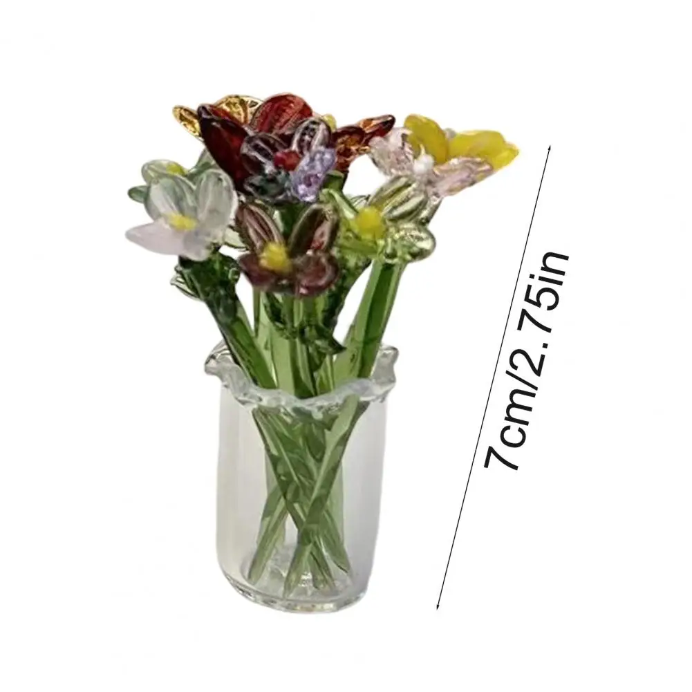 Glass Mini Simulation Flower Bouquet Potted with Vase Horseshoe Lotus Tulip Vase Craft Ornaments Valentine Gifts Decor