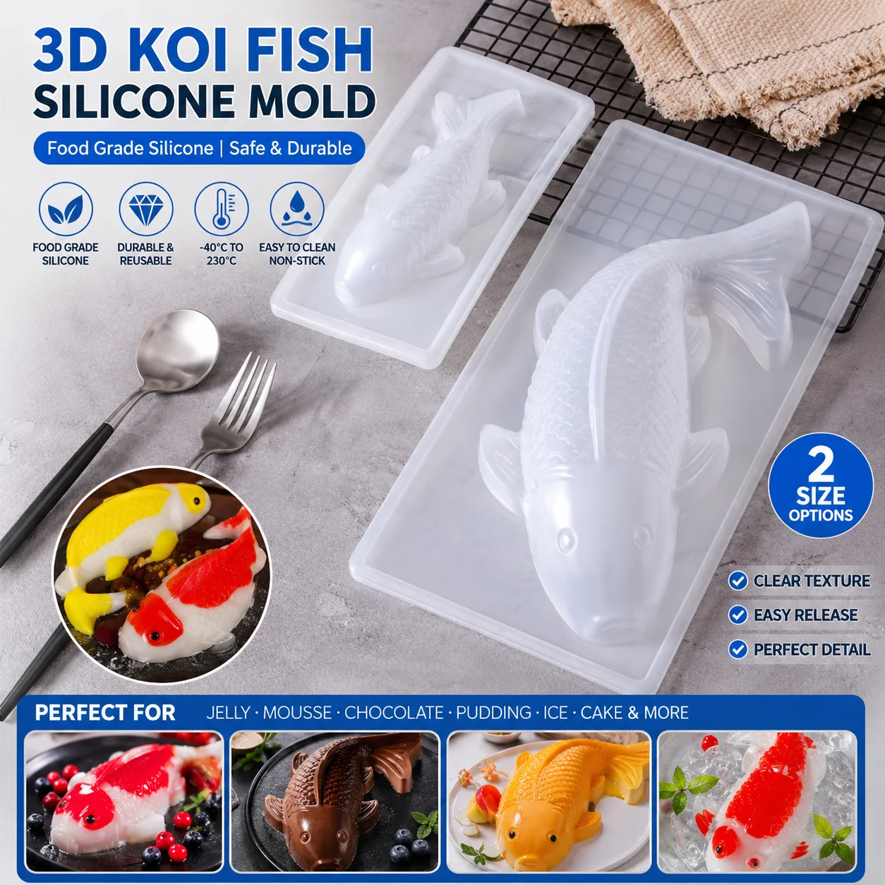 3D Koi Fish Shape Plastic Mold for Cake Chocolate Jelly Soap DIY Fondant Candy Sugarcraft Baking Decorating Tool
