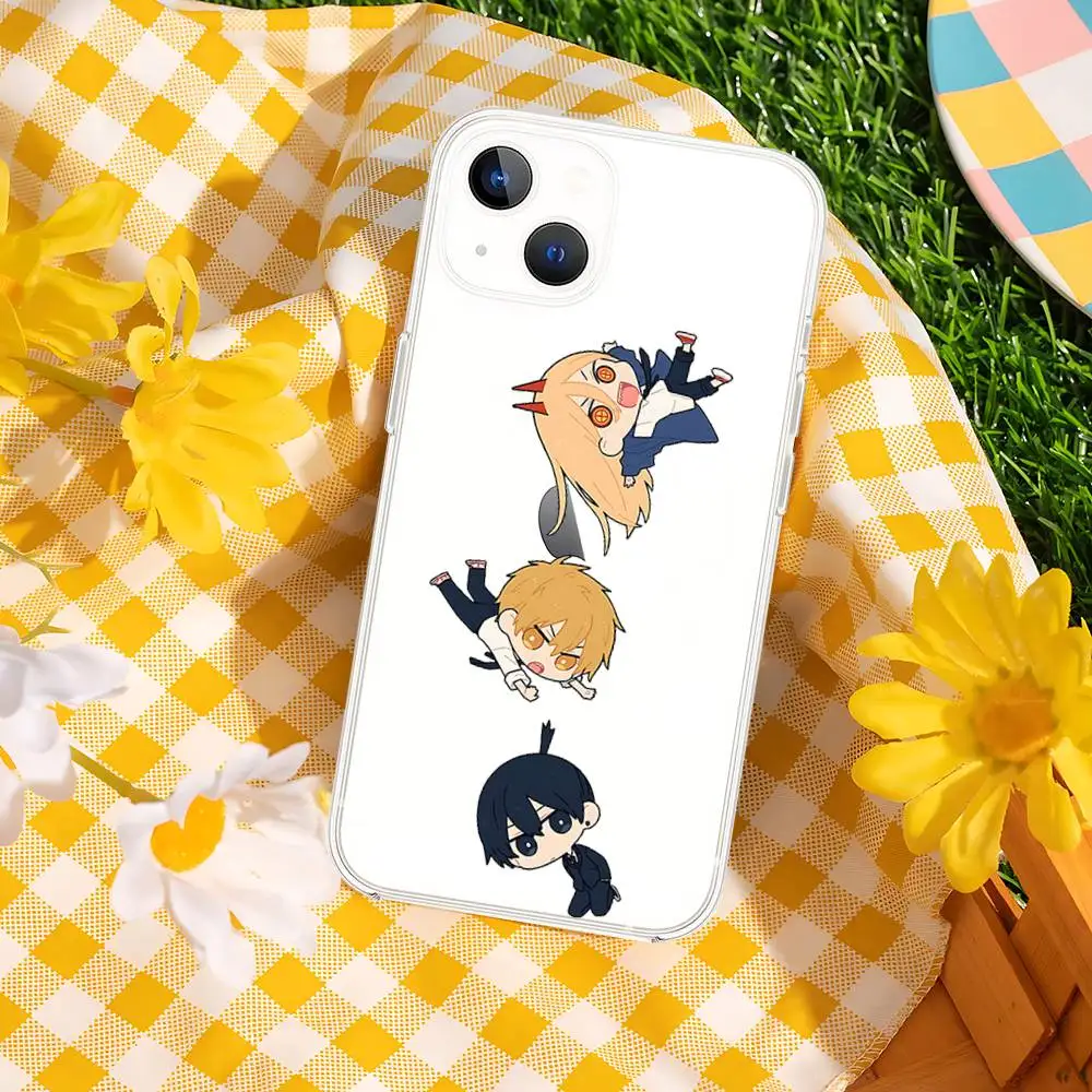 Casing HP Lucu Anime A-Chainsaw Man-W untuk iPhone 15 11 13 14 Pro Max 7 8 Plus X Xr Xs Max 16pro 12mini Transparan