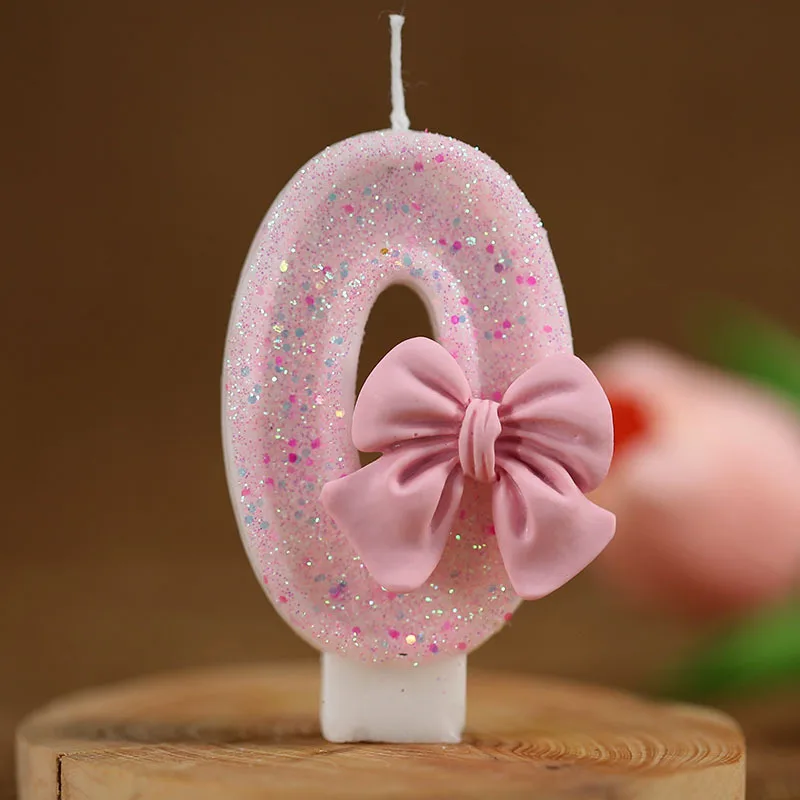 1 piece of 0-9 digital creative pink digital candle girl pink bow birthday candle cake decoration