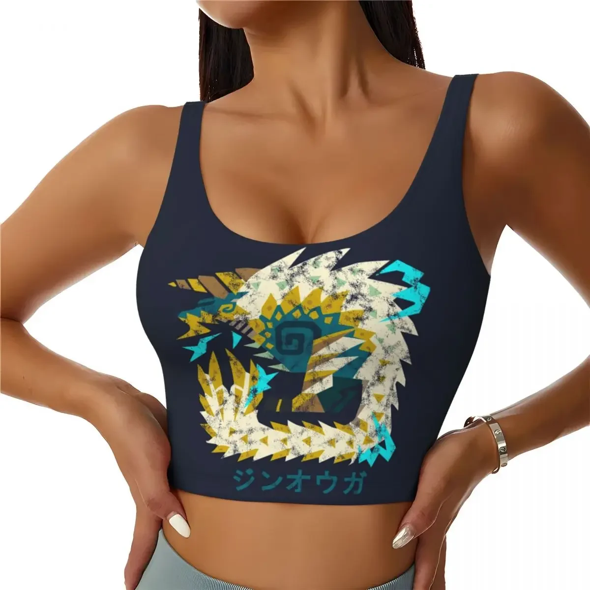 Custom Monster Hunter World Iceborne Zinogre Kanji Women Sports Bra High Impact Vest Gym Workout Yoga Crop Tank Top