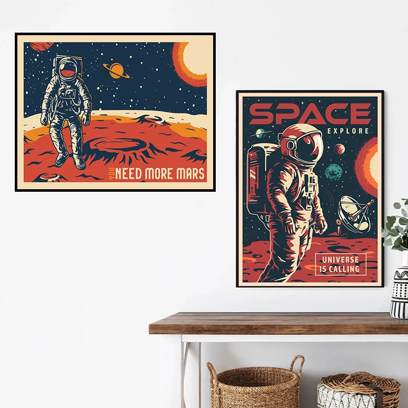 Vintage Space Explore Galaxy Astronaut Spaceship Posters and Prints Canvas Printing Wall Art Picture for Living Room Home Decor