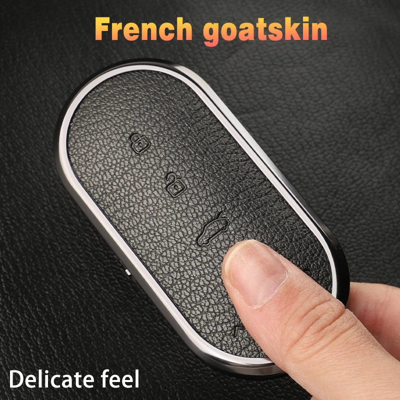 Alloy+Leather Key fob cover For Aito M5 M7 Car Smart Key Fob Case Cover Keyless Protective Shell Ring Keychain Auto Accessories