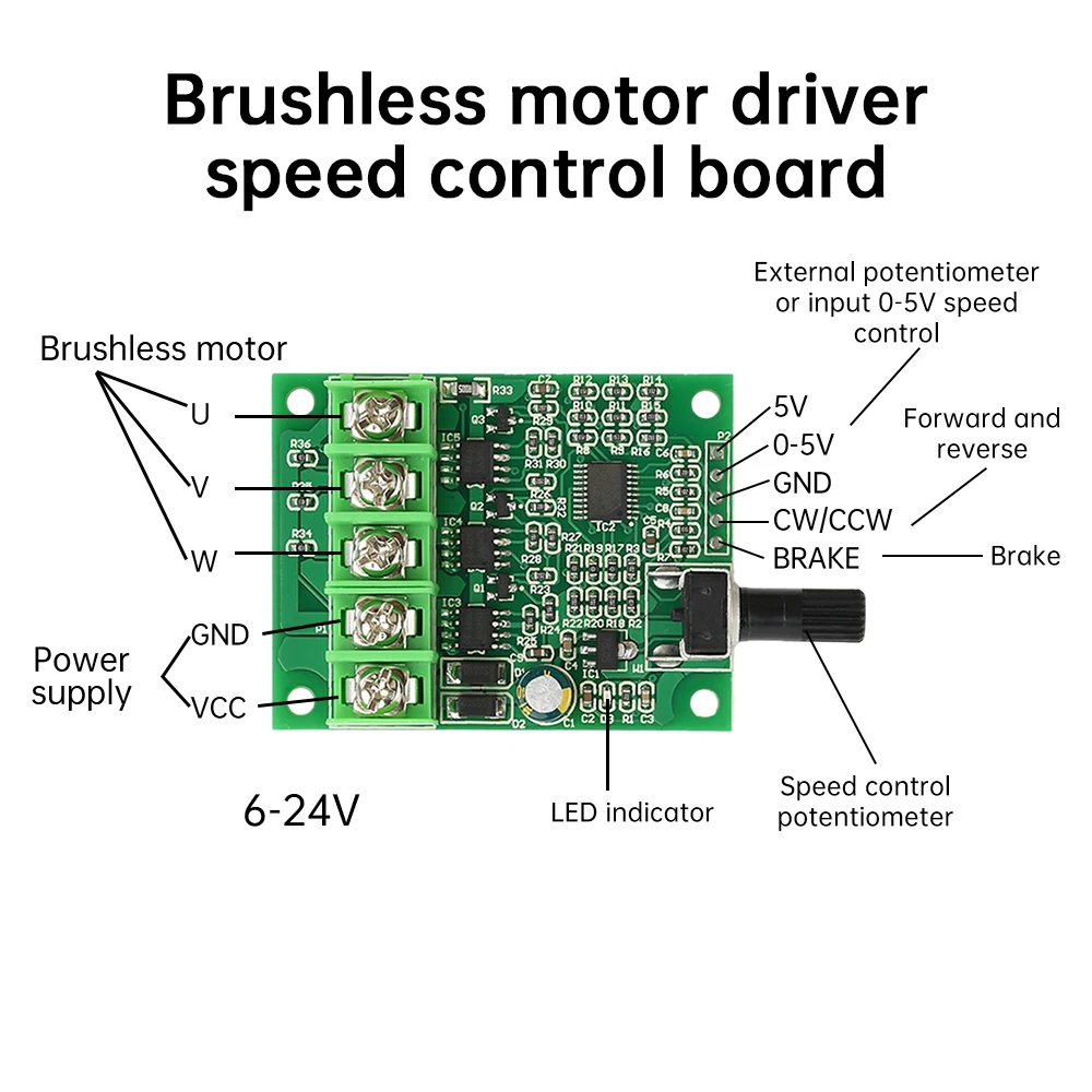 DC 모터 속도 컨트롤러, PWM 속도 조절식 가역 스위치, 3 상 브러시리스 홀 제어 보드, DC 6V, 12V, 24V, 3A