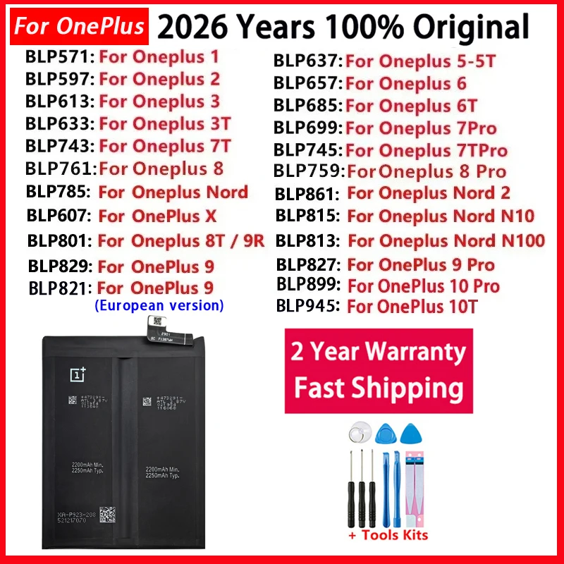 100% Original Replacement Battery For OnePlus Nord N100 N10 1 2 3 3T 5 5T 6 6T 7 7T 8 8T 9 9R 10T X Pro Plus Batteries Bateria