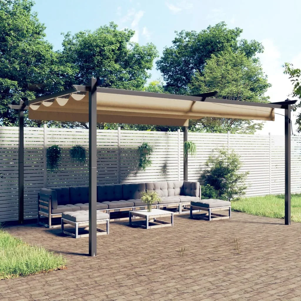 Vidaxl Garden Gazebo With Retractable Roof 4X3 M Taupe Outdoor Products Sunshade And Rainproof Outdoor